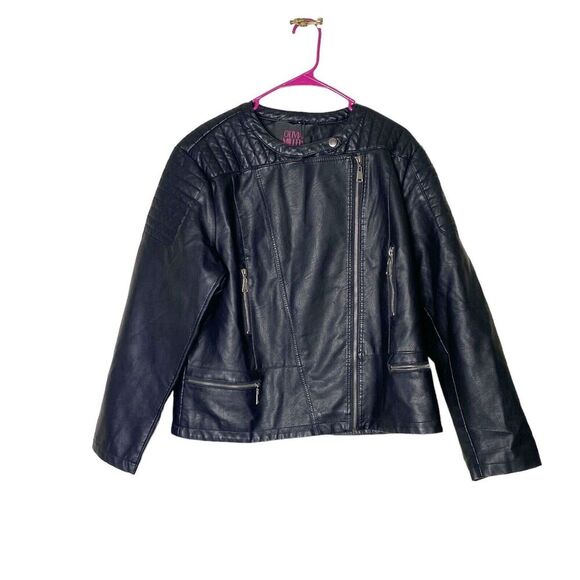 Olivia Miller Faux Leather Zip Up Moto Biker Jacket Medium Black Size 1X Junior - Picture 3 of 8